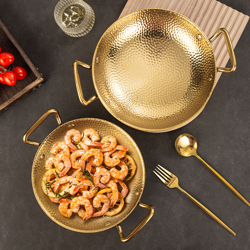 Seafood Frying Pan Gold Silver Cooking Wok Stainless Steel Seafood Paella Pan