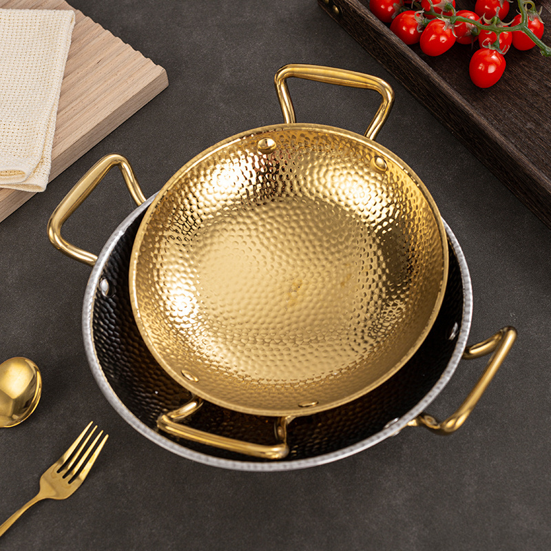 Seafood Frying Pan Gold Silver Cooking Wok Stainless Steel Seafood Paella Pan