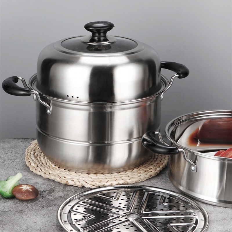 Factory Large Steamer Pot 4 Layers Stainless Steel Food Grade Dumplings Seafood Rice Cooking Food Steamer For Sale