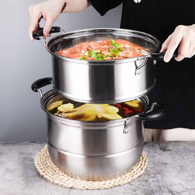 Factory Large Steamer Pot 4 Layers Stainless Steel Food Grade Dumplings Seafood Rice Cooking Food Steamer For Sale