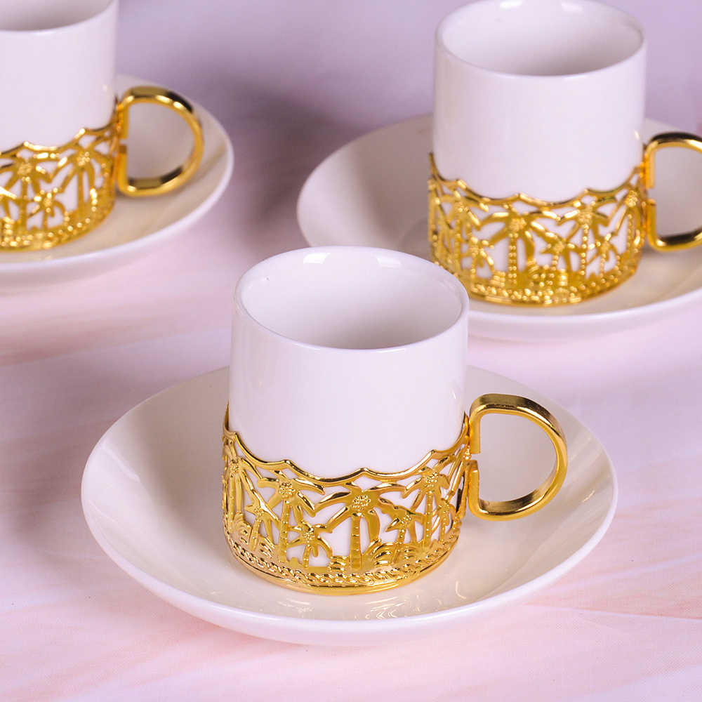 Gold Rim Porcelain Afternoon Tea Party gold-plated tea set gifts Coffee Ceramic  Cups Saucer Set Coffee & Tea Sets  ethiopian