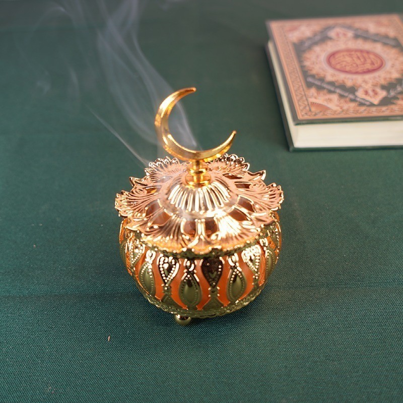 Ramadan supplies for Muslims  Golden Incense Burner Metal Crafts Ramadan Ornaments Sandalwood Stove Moon Decoration