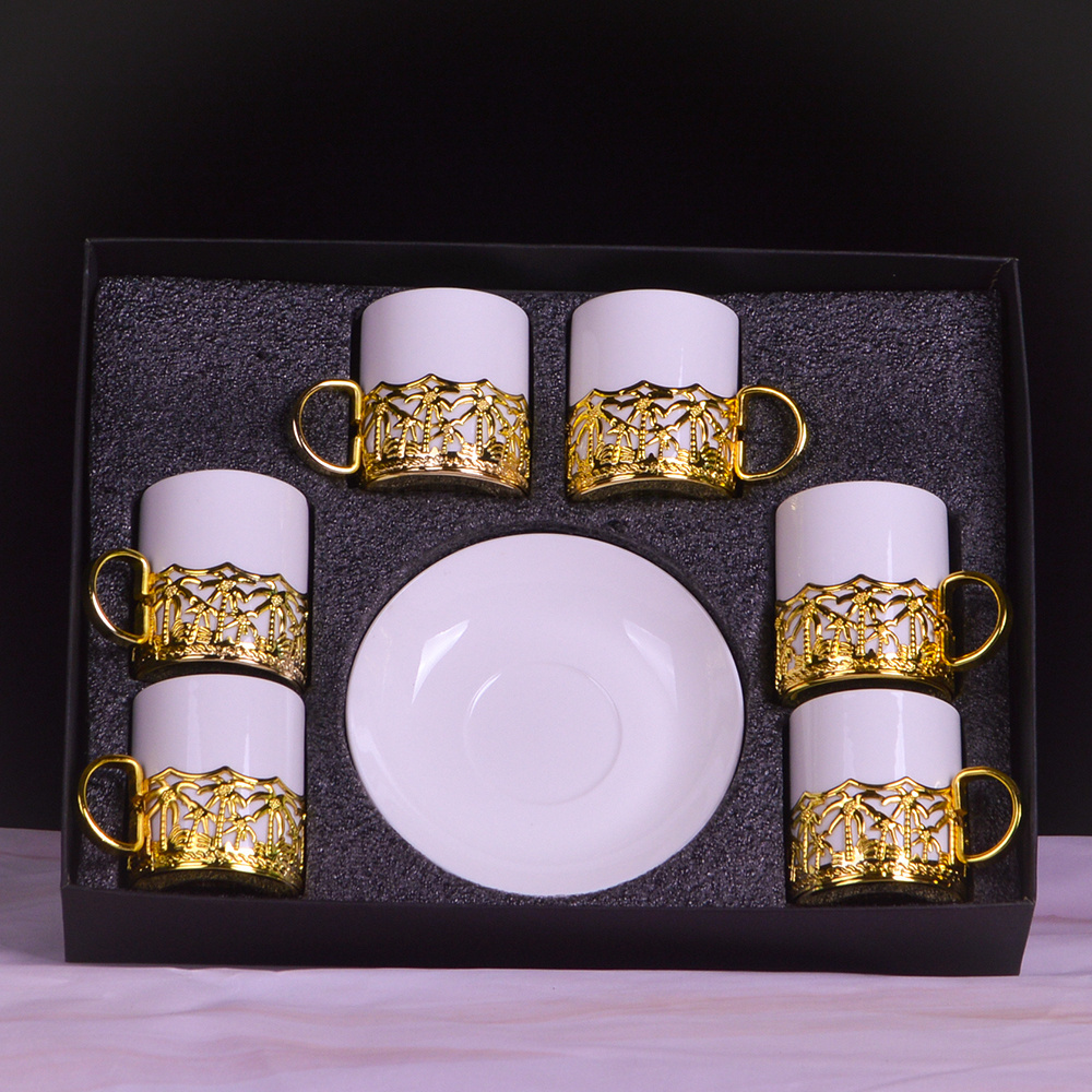 Gold Rim Porcelain Afternoon Tea Party gold-plated tea set gifts Coffee Ceramic  Cups Saucer Set Coffee & Tea Sets  ethiopian