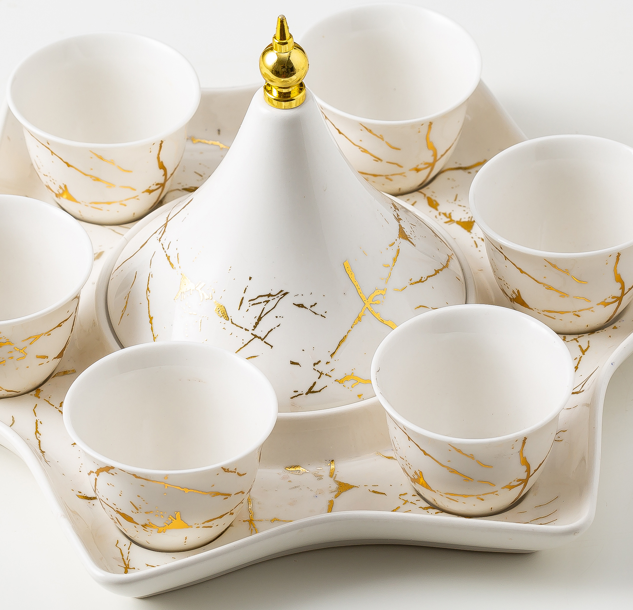 Muslim Ramadan  Eid The stars of the Moon  Creative  Ceramic Coffee Tea Set Hotel Restaurant Home Golden Marble Set