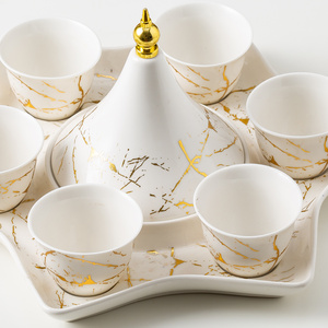 Muslim Ramadan  Eid The stars of the Moon  Creative  Ceramic Coffee Tea Set Hotel Restaurant Home Golden Marble Set