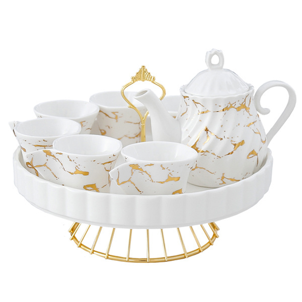 Coffee tea set hotel dining room home golden marble eight-piece set