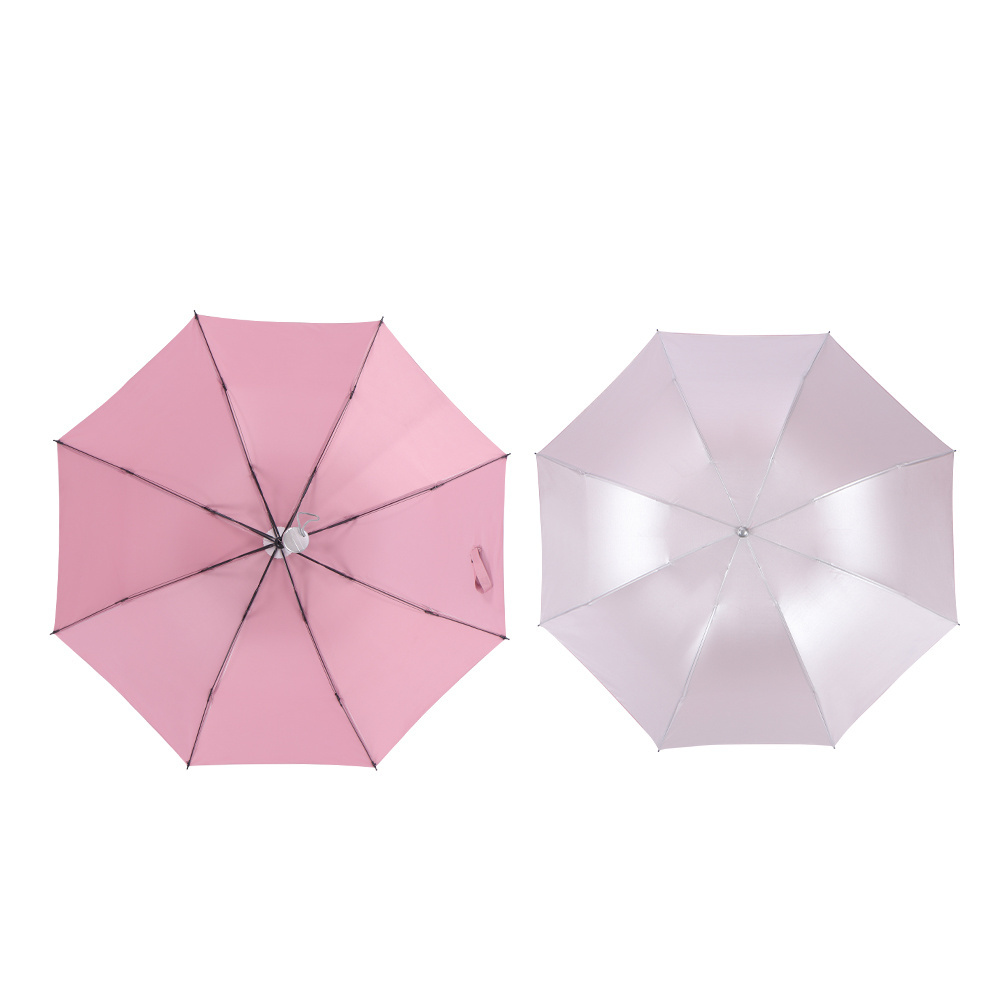 2021 new fashion light blue pink yellow red stylish three folding sun summer ladies umbrellas with logo