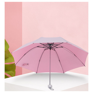 2021 new fashion light blue pink yellow red stylish three folding sun summer ladies umbrellas with logo