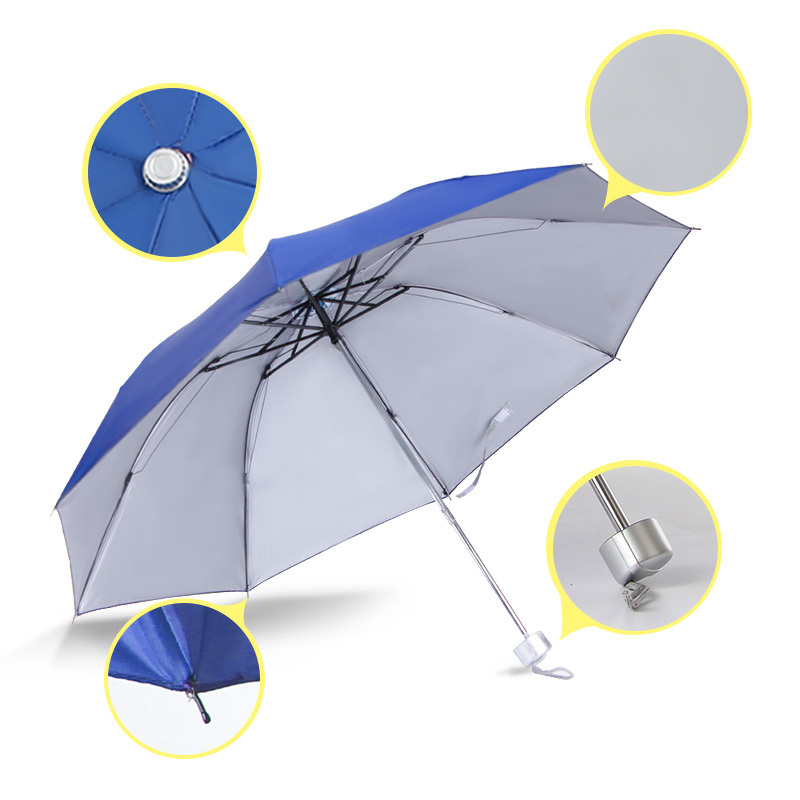 popular cheapest price mini compact silver coating customized fancy 3 fold sun umbrella with custom logo printing