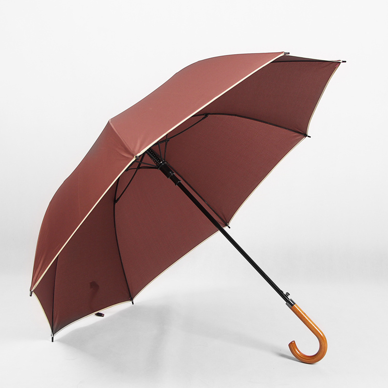 commercial anti uv automatic open sun rain travel market long wooden handle umbrella with custom logo prints