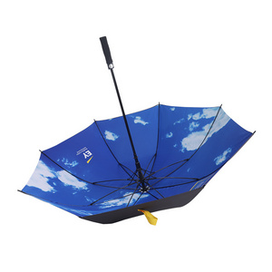 popular custom logo diagram digital printing blue sky and white clouds double layer straight golf umbrella