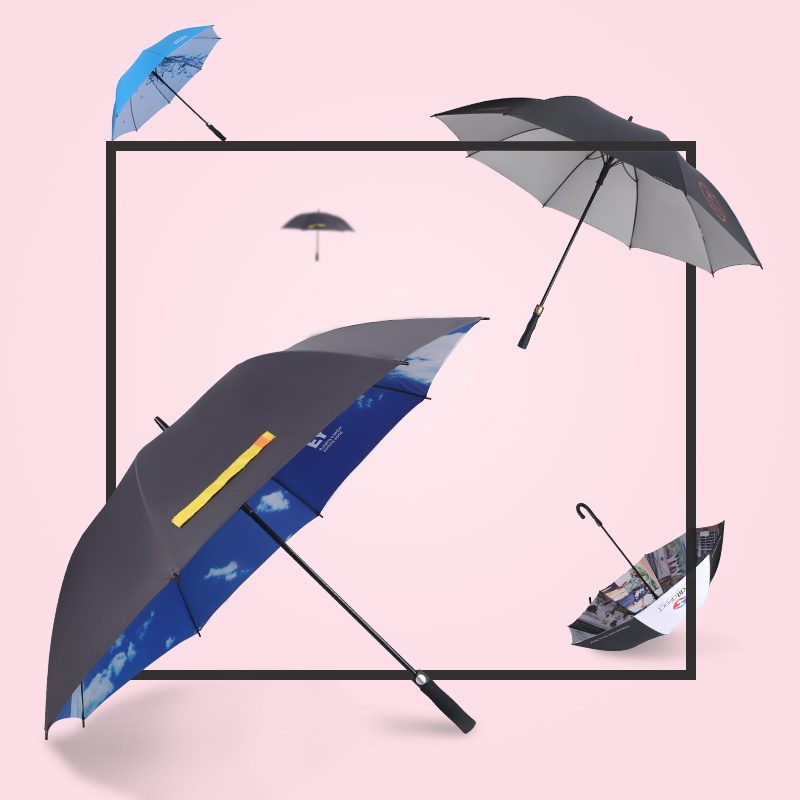 popular custom logo diagram digital printing blue sky and white clouds double layer straight golf umbrella