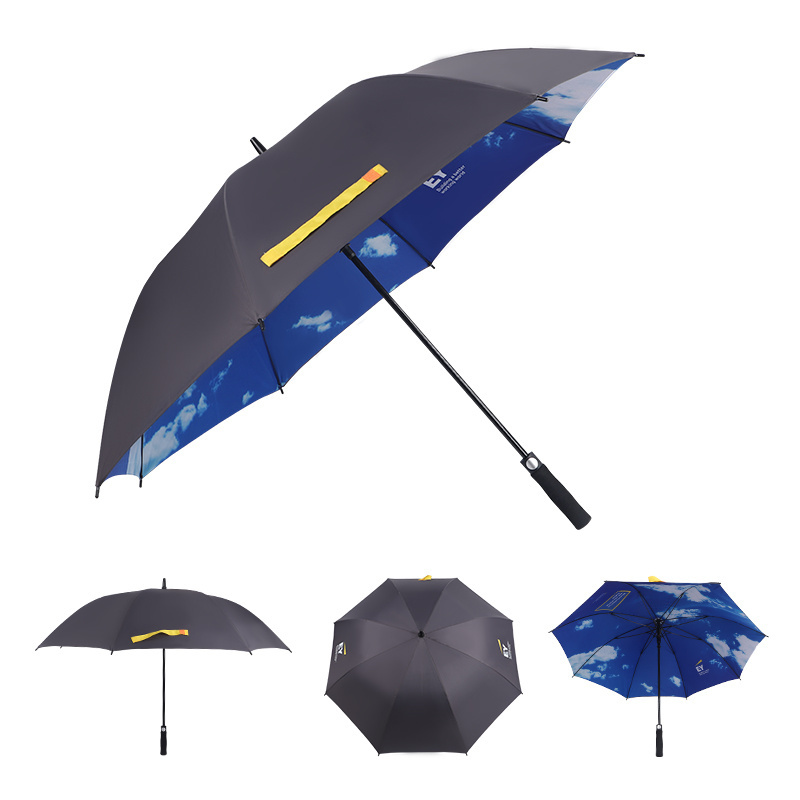 popular custom logo diagram digital printing blue sky and white clouds double layer straight golf umbrella