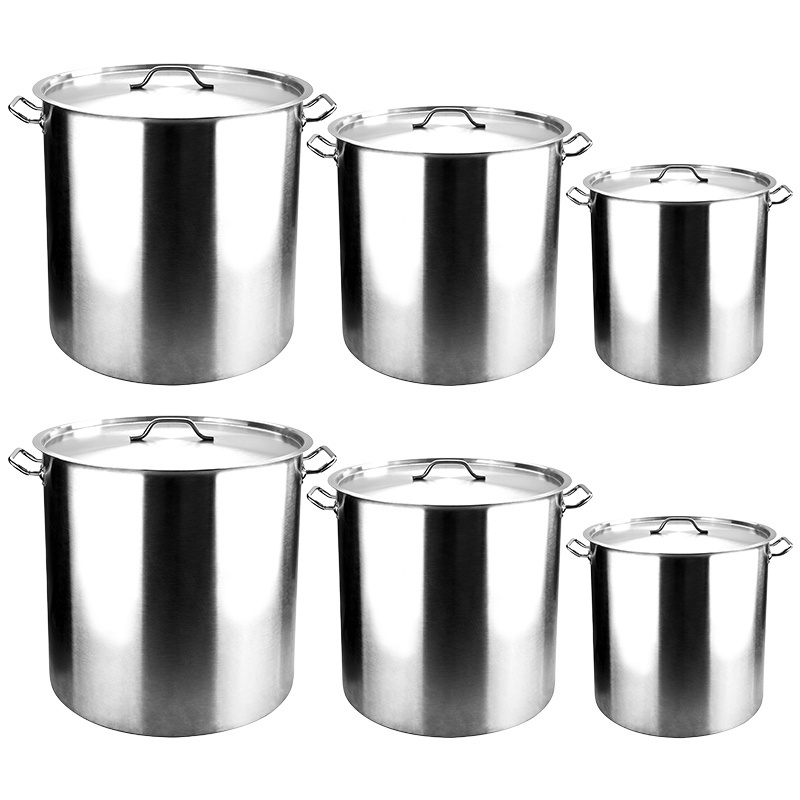 304 Stainless Steel Barrel With Lid Commercial Soup Boiling Water Brine Stew Pot Large Capacity Thickened Household Soup Pot