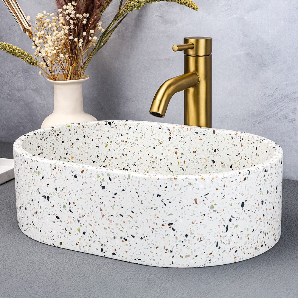 Hotel Commercial Villa Bathroom Vanities Stone Color Terrazzo Wash Hand Basins Bowls Concrete Counter Top Bathroom Sinks