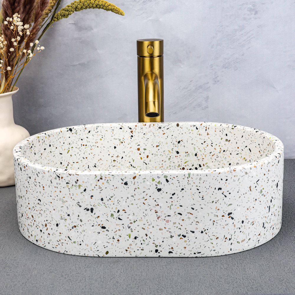 Hotel Commercial Villa Bathroom Vanities Stone Color Terrazzo Wash Hand Basins Bowls Concrete Counter Top Bathroom Sinks