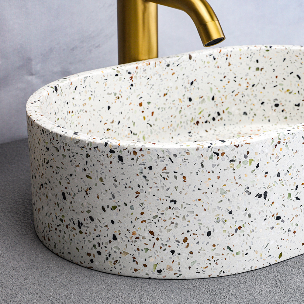 Hotel Commercial Villa Bathroom Vanities Stone Color Terrazzo Wash Hand Basins Bowls Concrete Counter Top Bathroom Sinks