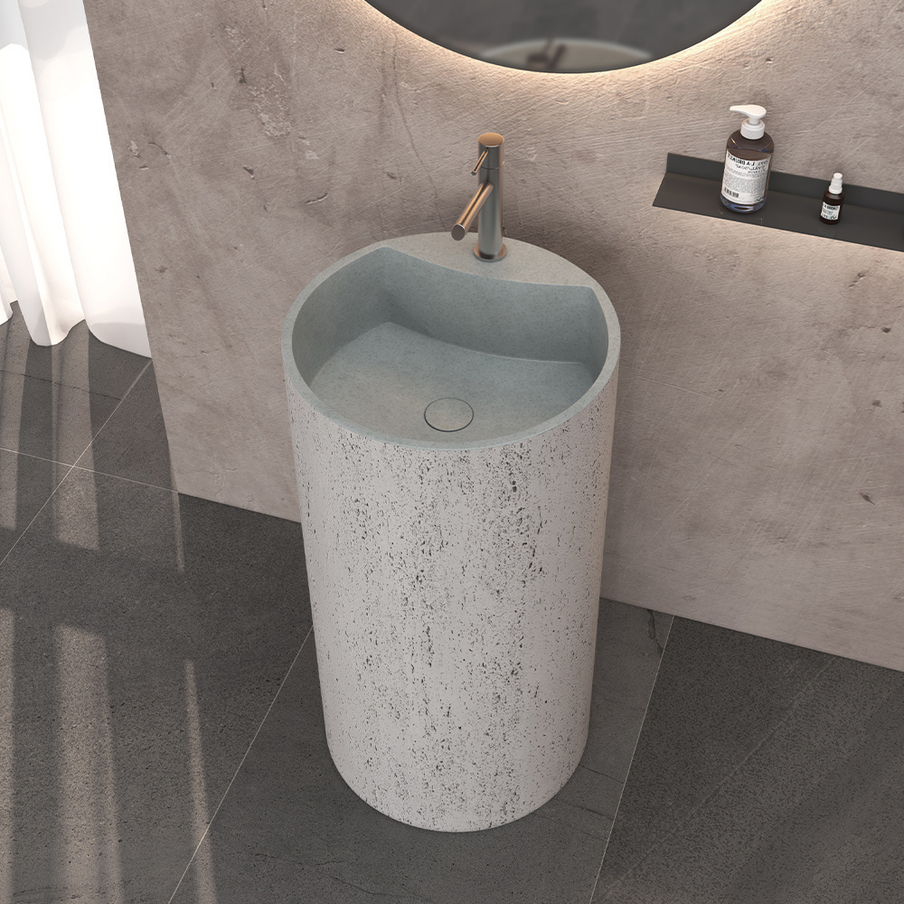 Wholesale hotel project concrete column free standing pedestal wash basin bathroom sink high column round cement base basin