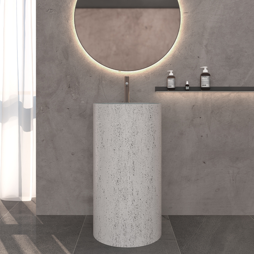 Wholesale hotel project concrete column free standing pedestal wash basin bathroom sink high column round cement base basin