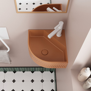 Factory wholesale hand-made high quality triangular concrete basin orange wall-mounted Install bathroom corner cement basin