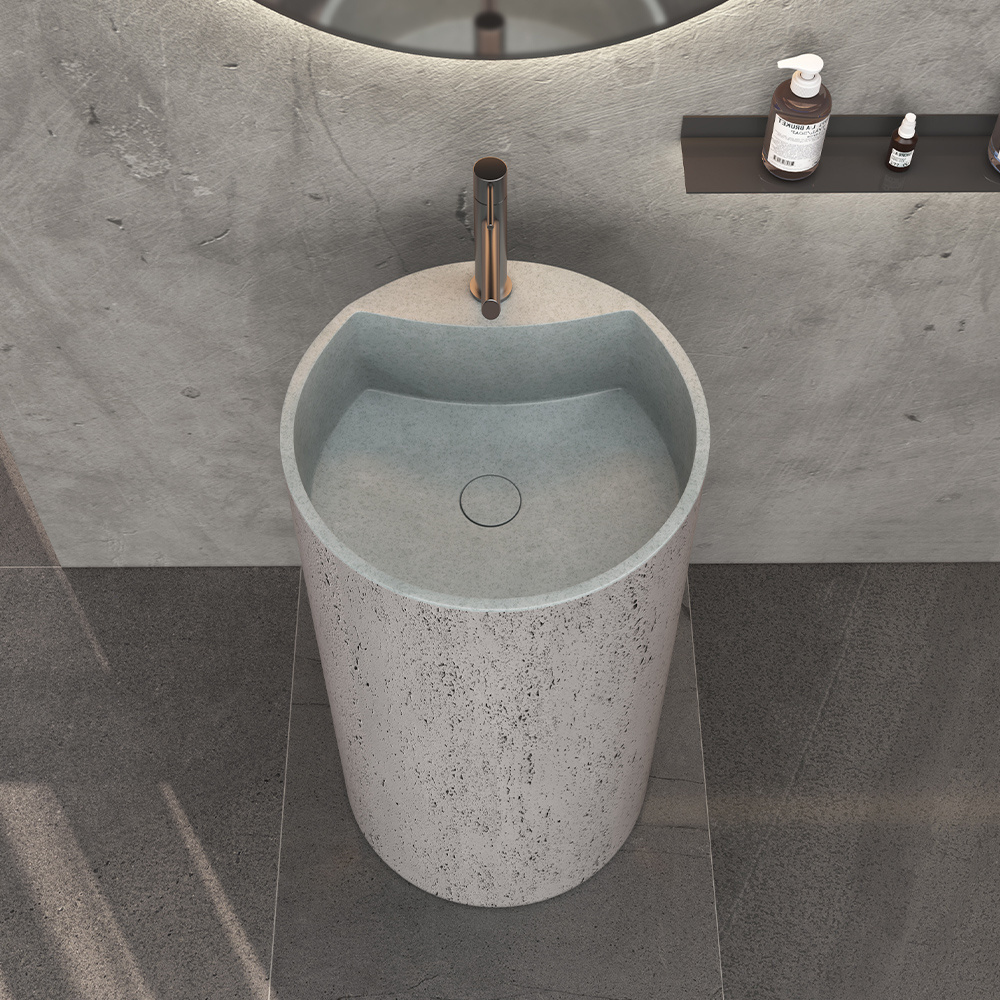 Wholesale hotel project concrete column free standing pedestal wash basin bathroom sink high column round cement base basin