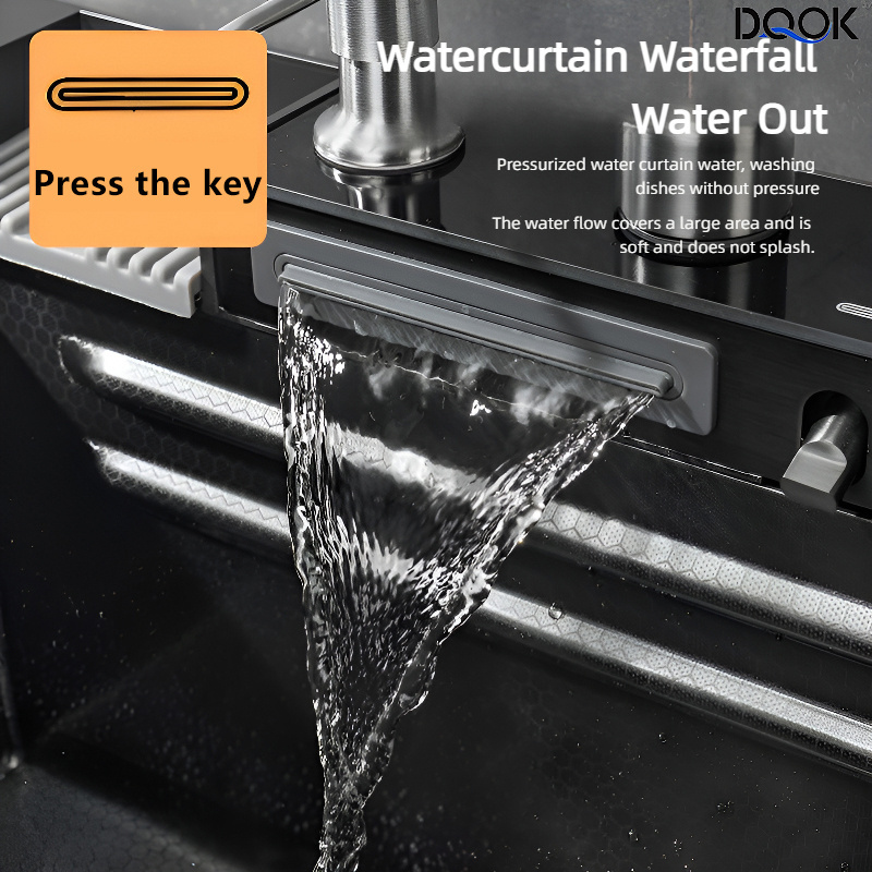 DQOK Factory Wholesale Stainless modern Nano farmhouse handmade smart waterfall multifunction european undermount kitchen sink