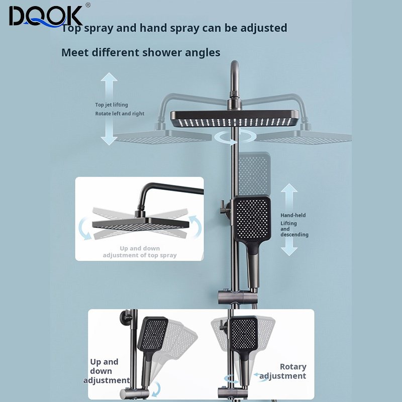 High Quality Piano Key Hot Cold Gray Bathroom Digital Display Thermostatic Faucet Shower System Set 4 Functions Tap Smart Shower