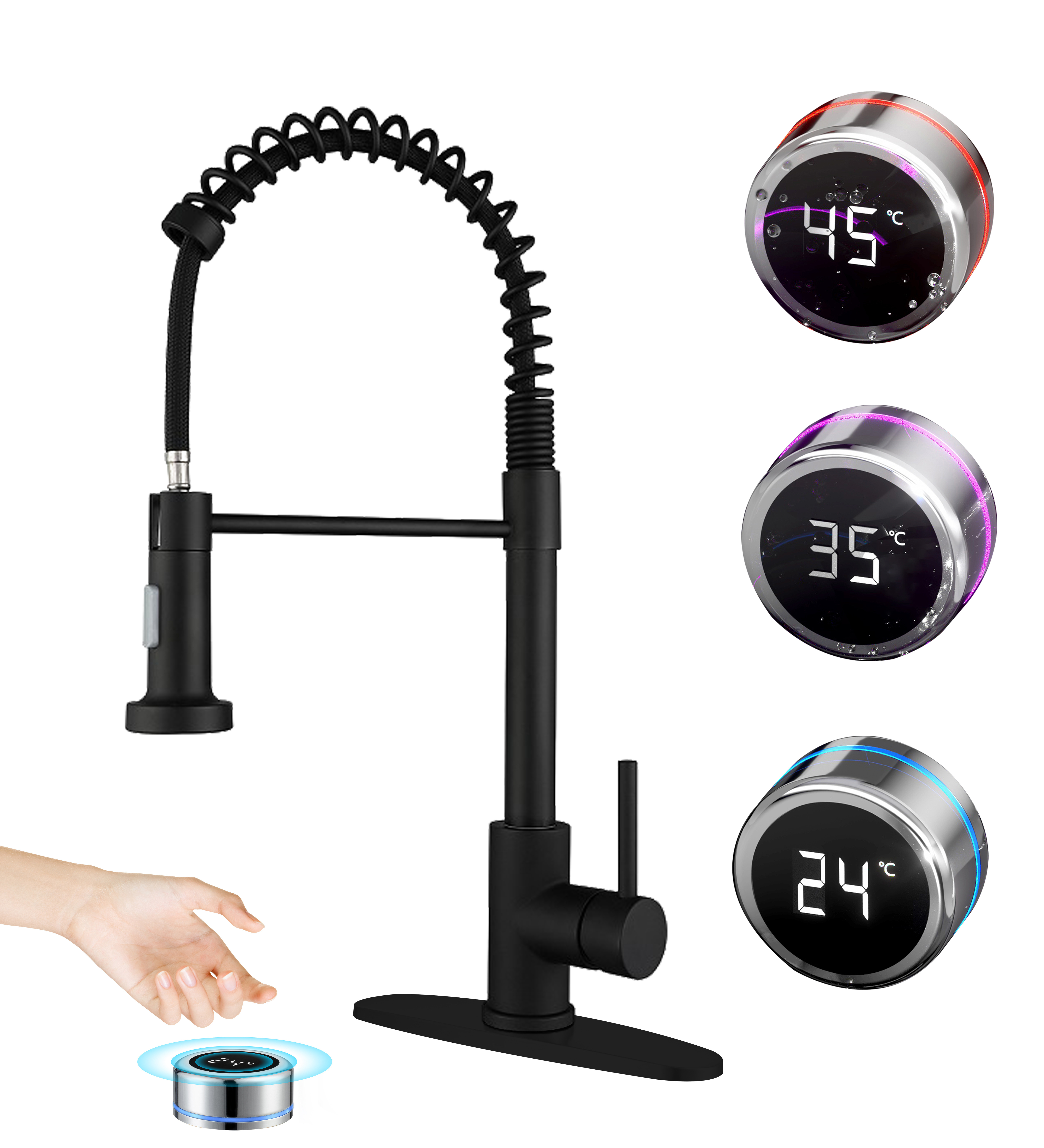 Matte Black Touchless Kitchen Faucet Motion Sensor Smart Kitchen Sink Faucet with Pull Down Sprayer