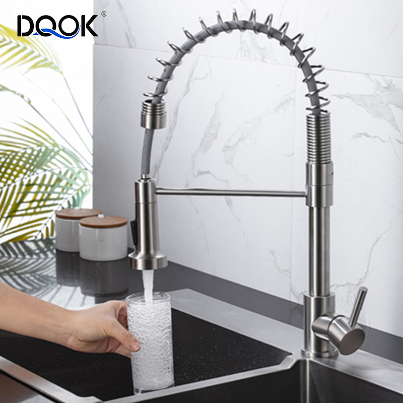 DQOK Hot Sale 304 Stainless Steel Sink Mixers Kitchen Spring Pull out Faucet  bathroom sink faucet