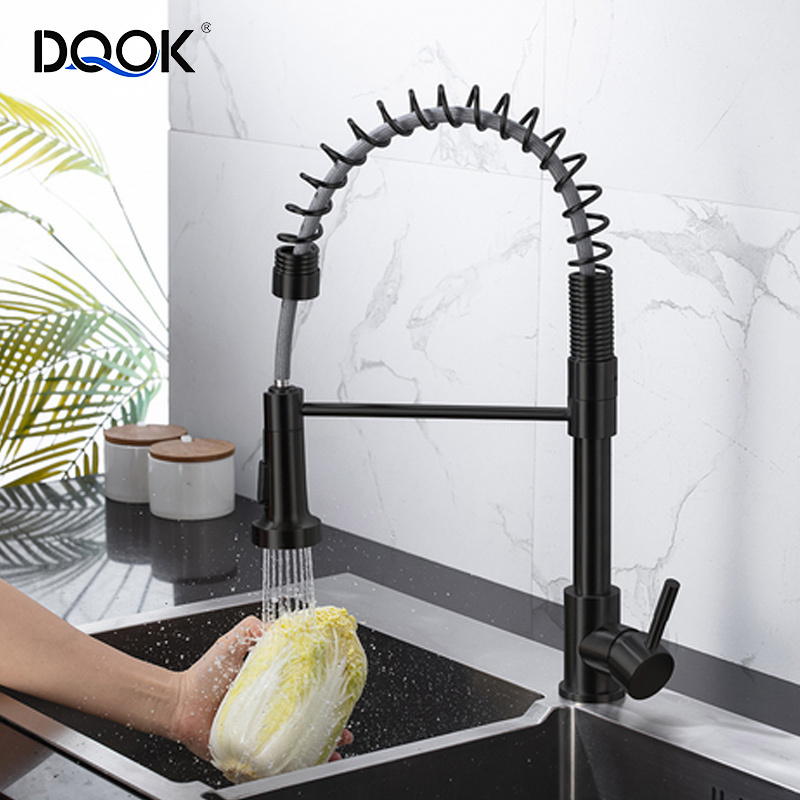 DQOK Hot Sale 304 Stainless Steel Sink Mixers Kitchen Spring Pull out Faucet  bathroom sink faucet