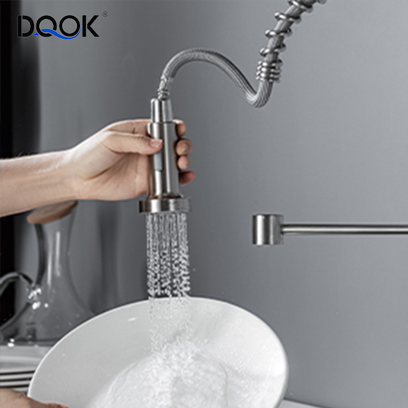 DQOK Hot Sale 304 Stainless Steel Sink Mixers Kitchen Spring Pull out Faucet  bathroom sink faucet