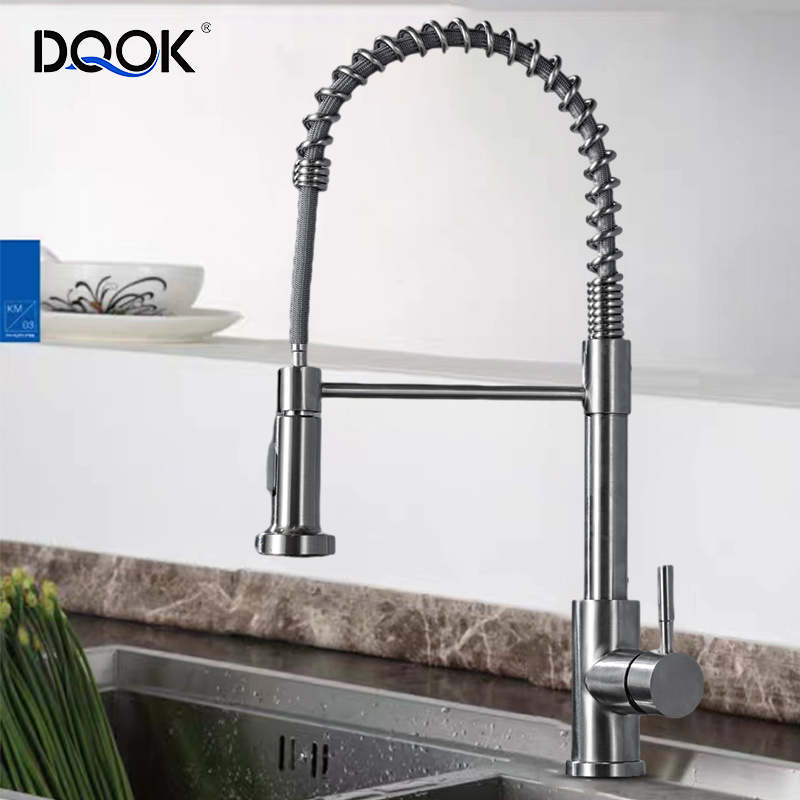 DQOK Hot Sale 304 Stainless Steel Sink Mixers Kitchen Spring Pull out Faucet  bathroom sink faucet