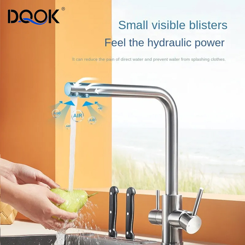 Hot Selling 304 Stainless Steel 2 Handle Kitchen Faucets Household 2 function Brushed Nickel Kitchen Sink Faucet