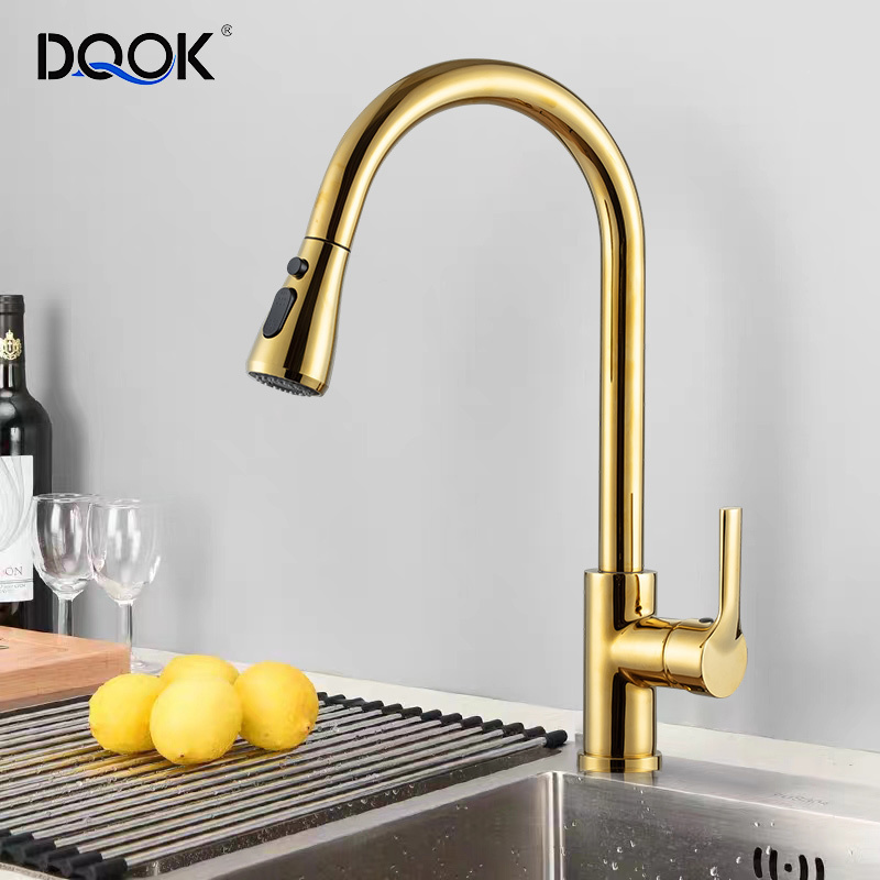 Modern Luxury Kitchen Pull Down Faucet Cold Hot Water Mixer Multifunction Brushed gold Kitchen Faucet