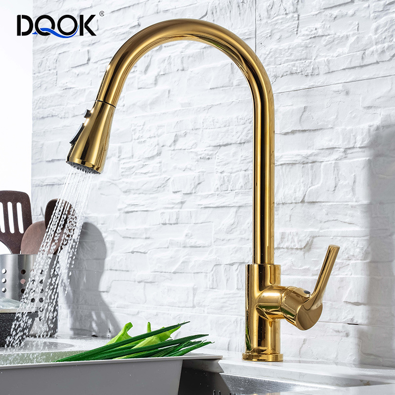 Modern Luxury Kitchen Pull Down Faucet Cold Hot Water Mixer Multifunction Brushed gold Kitchen Faucet