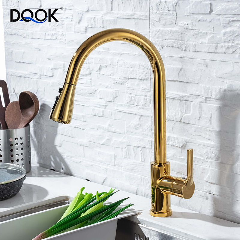 Modern Luxury Kitchen Pull Down Faucet Cold Hot Water Mixer Multifunction Brushed gold Kitchen Faucet