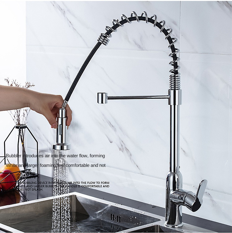 Good quality Chrome Hot Cold single handle spring pull down sprayer brass kitchen faucet