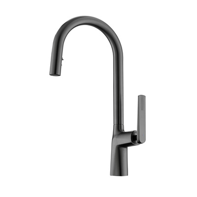 DQOK Hot Sell Brass  Kitchen Sink Tap Single Hole Pull Down  Gun Metal Kitchen Mixer Faucet With Hidden Sprayer