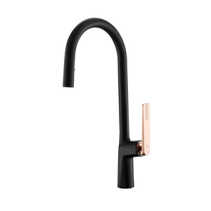 DQOK Modern Brass Kitchen Sink Tap Pull Down Black Rose Gold Kitchen Mixer Faucet With Hidden Sprayer