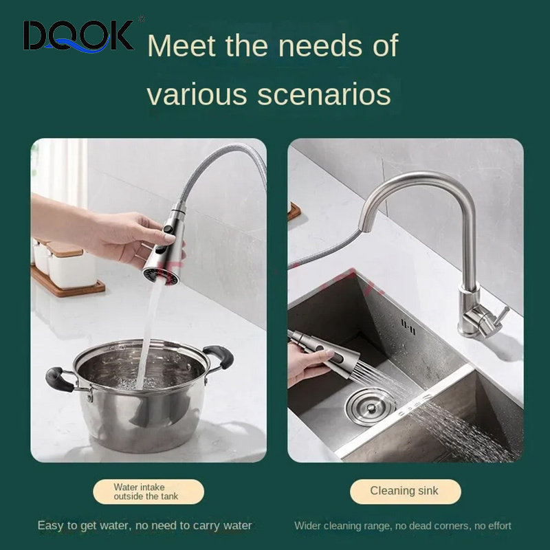 DQOK New Product 304 Stainless Steel Pull Down Sprayer Single Hole Kitchen Sink Faucet