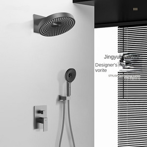 Fashion Wall Mounted Shower Head Waterfall Bath  Shower Faucets Gun Metal Grey Concealed Bathroom Shower System Set