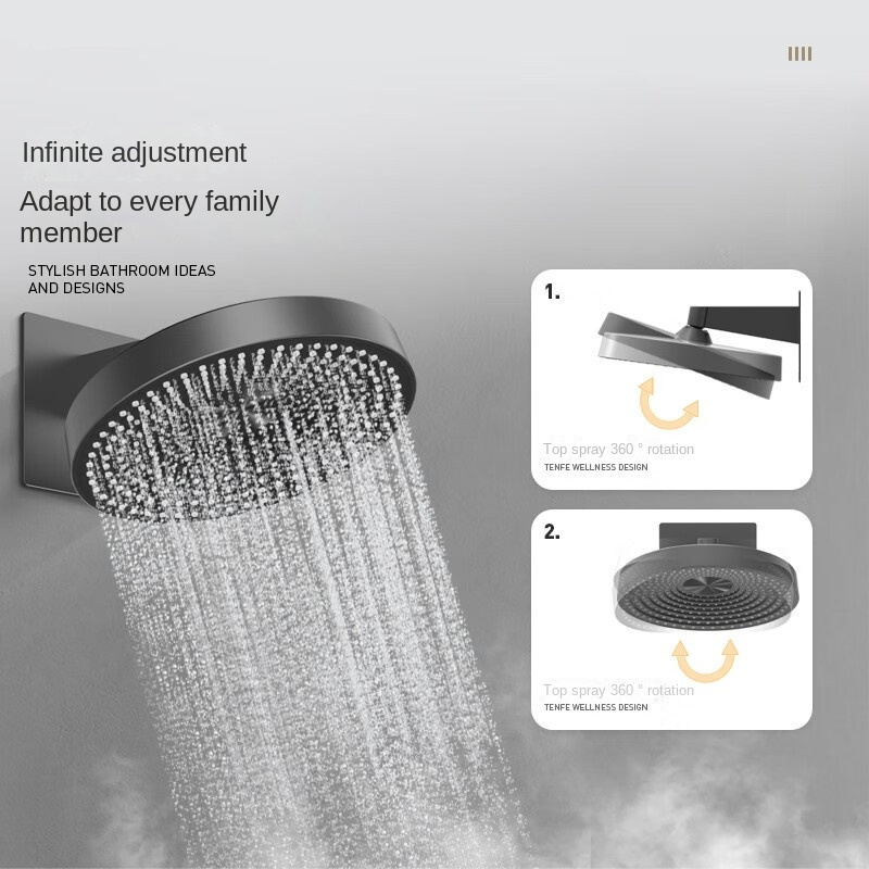 Fashion Wall Mounted Shower Head Waterfall Bath  Shower Faucets Gun Metal Grey Concealed Bathroom Shower System Set