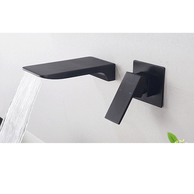 DQOK  Luxury  Brass Wall Mounted Basin Tap Matte Black Waterfall Concealed Basin Mixer Faucet