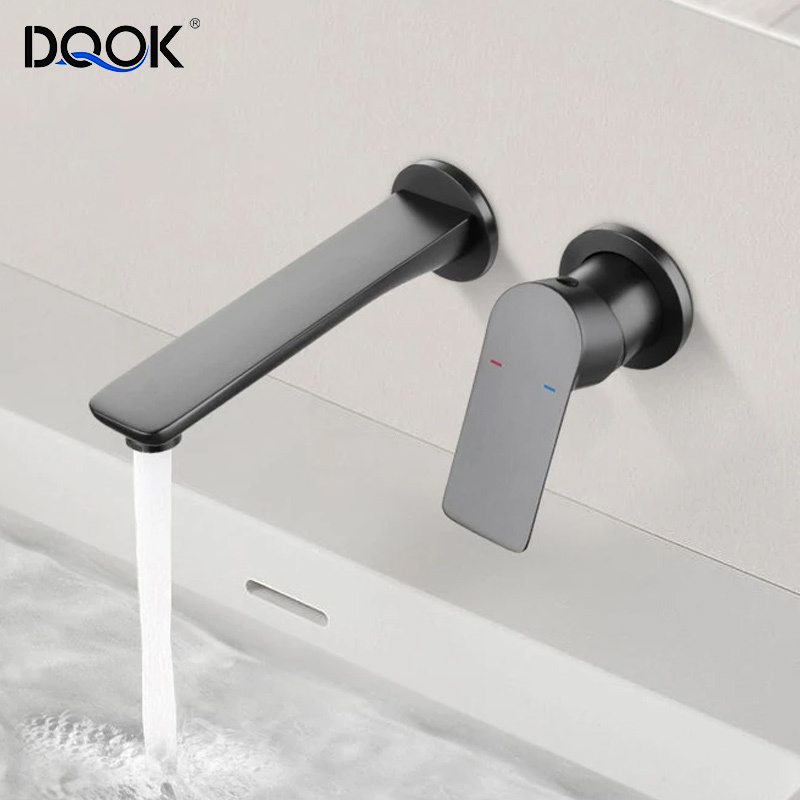 Gun Metal Grey Bathroom Single Handle Brass Washbasin Tap Wall Mounted Concealed Basin Mixer Faucet