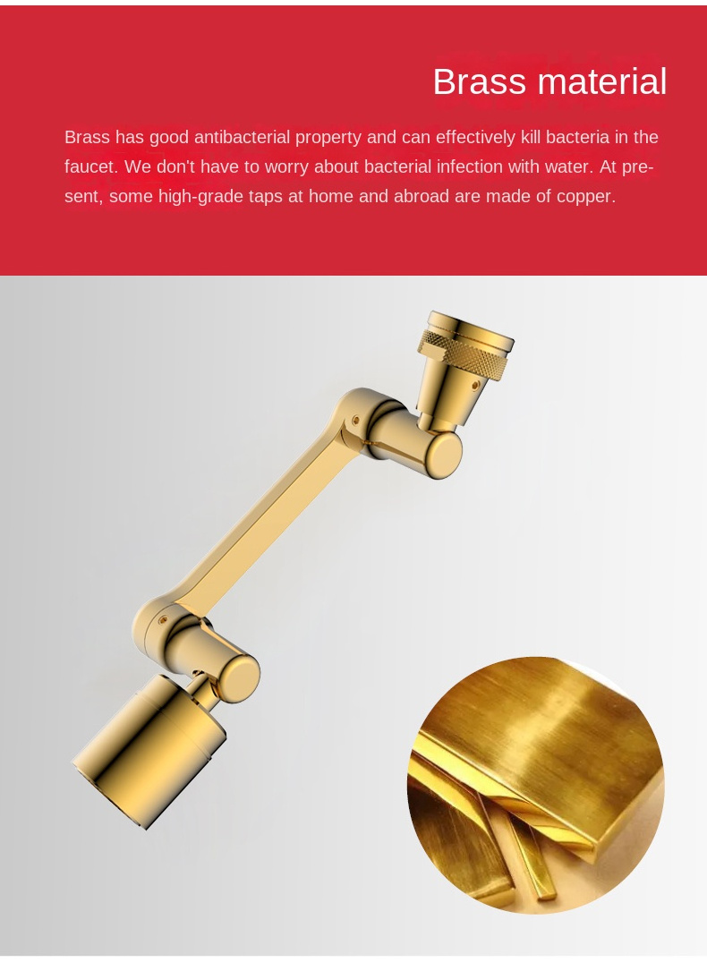 Factory basin faucet brass robot arm extender 1440 degrees chrome splash shield universal rotation multi-function splash spout