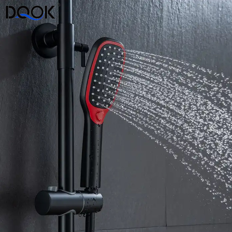 Factories Thermostatic Wall Mounted Rainfall Square Shower Faucet 3 Function Red and Black Shower Set