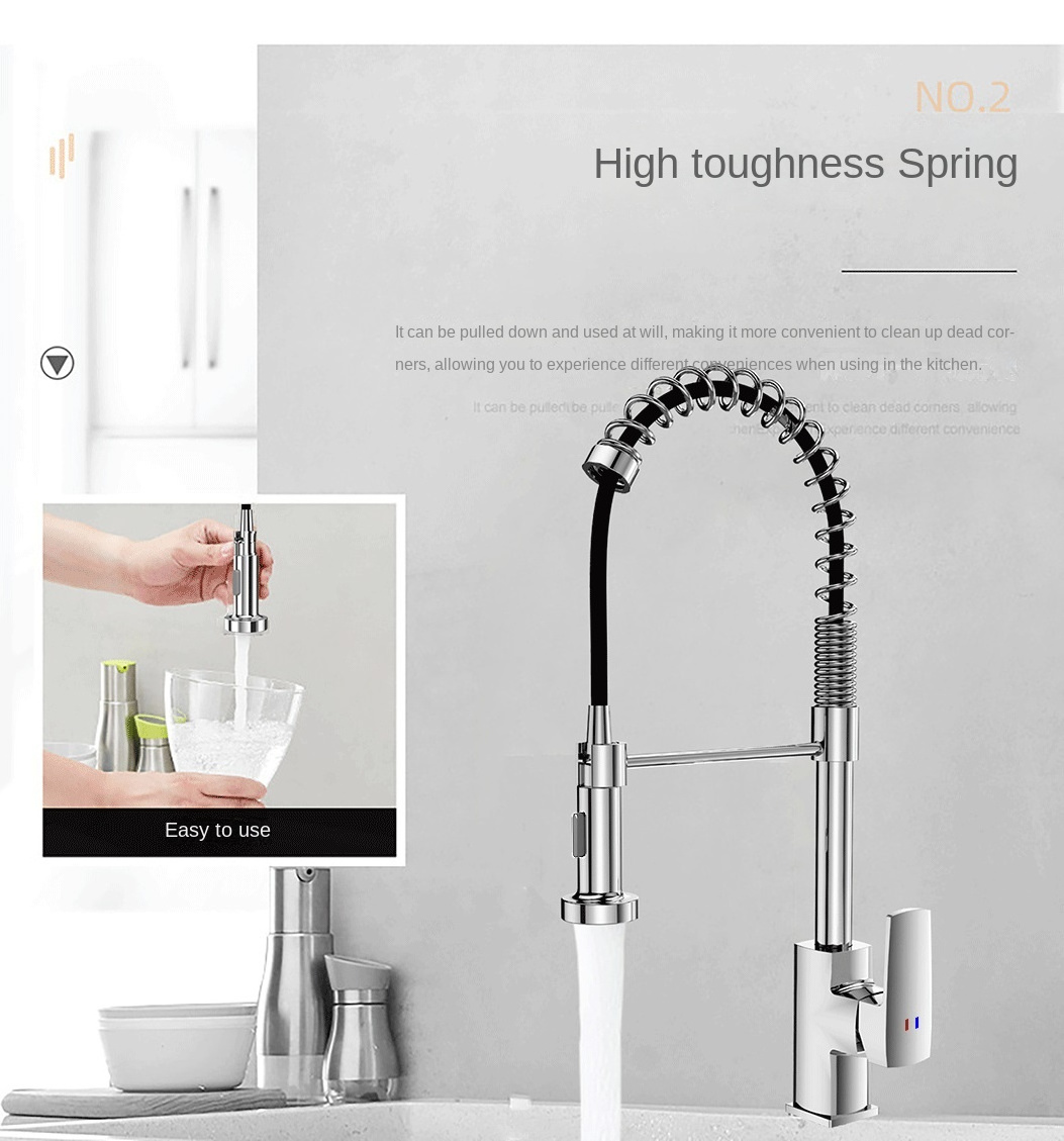 Hot Selling Chrome Brass Cold and Hot Water High Flow Water Tap 360 Degree Pull Out Spout Kitchen Faucet