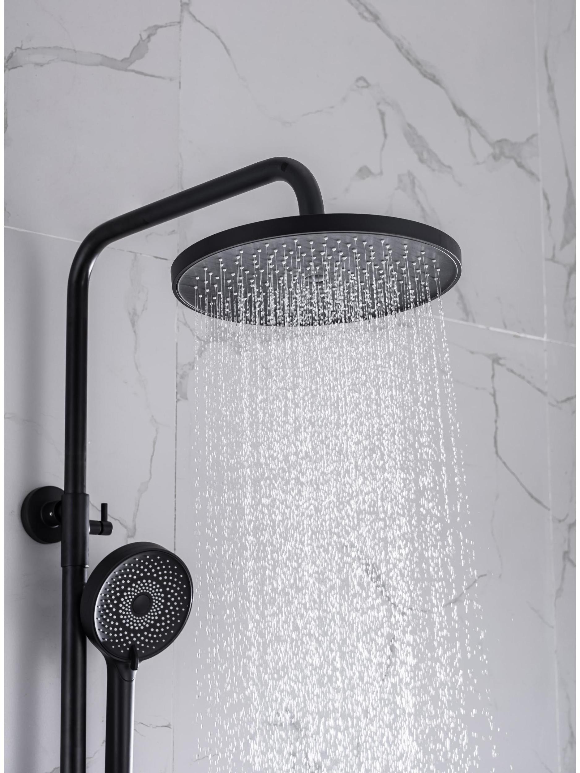 Hot Sale  Round Brass Single Handle Rainfall Bathroom Shower Faucet 4 Function Matte Black Wall Mounted Shower Set