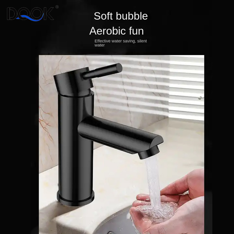 Traditional Matte Black Single Hole 304 Stainless Steel Washbasin Taps Hot Cold Bathroom Basin Faucet