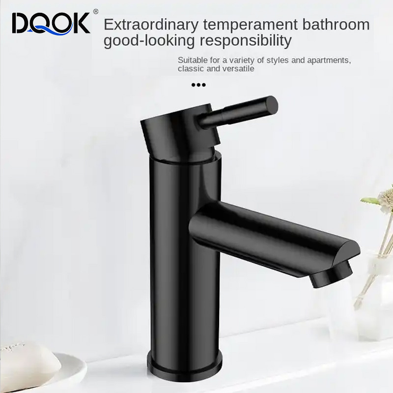 Traditional Matte Black Single Hole 304 Stainless Steel Washbasin Taps Hot Cold Bathroom Basin Faucet